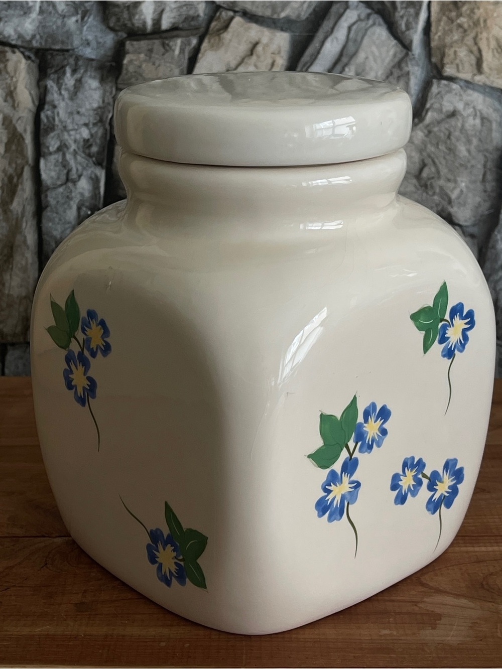 VTG Bigelow Tea Ceramic Floral Canister Square Painted Flowers Cookie Jar